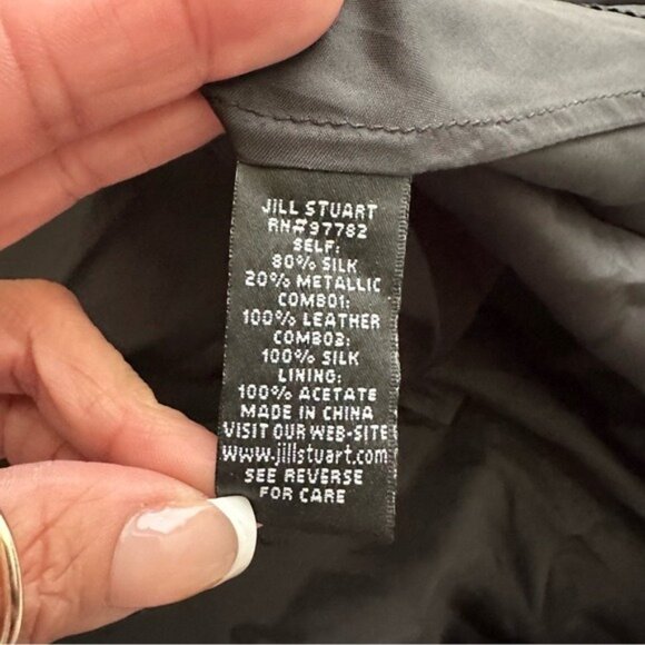 Jill Stuart Silk Dress 6 Black Gold Polka Dot Leather Trim Long Sleeve - Picture 12 of 12